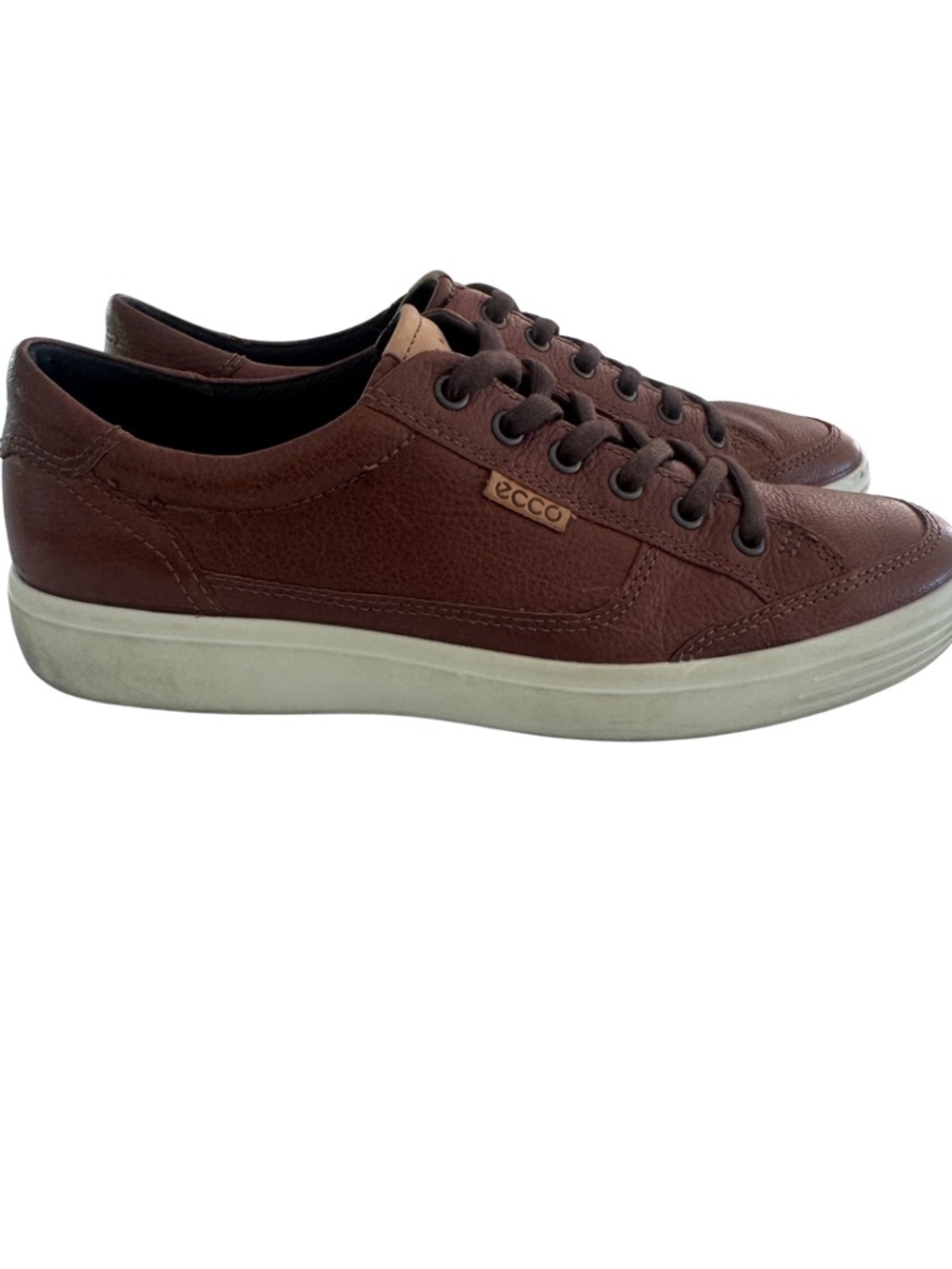 ECCO Brown Leather Low Top Sneakers Comfort Casual Lace Up Shoes Men’s 8
